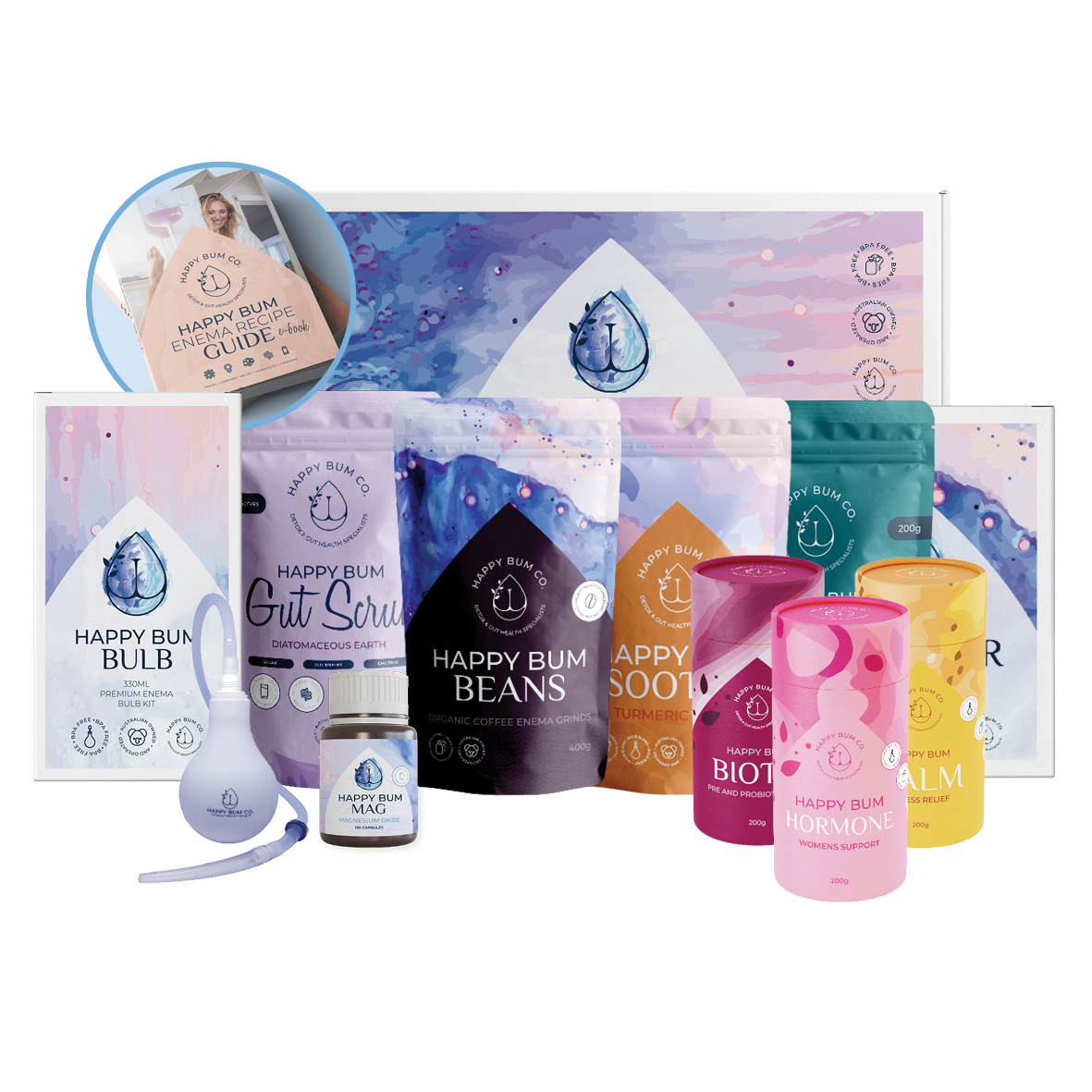 Complete Happy Bum Enema + Wellness Bundle - Premium Coffee Enema Kit + All Blends + FREE HB TOWEL